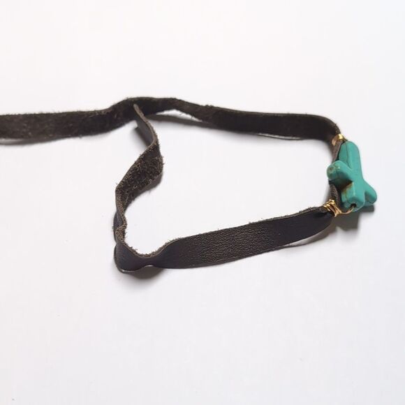 95 Brown Leather Wrap Bracelet with Turquoise Cross - Picture 4 of 6